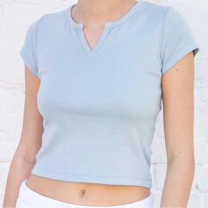 Brandy Melville Ashlyn V Notch Baby Blue Crop Top